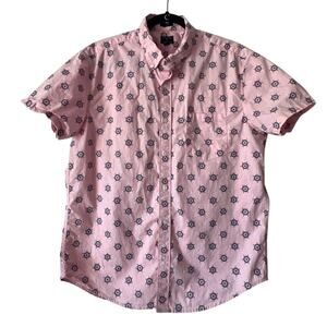 J Crew Nautical Wheel Pink SS Button Up Casual Flex Washed SLIM LARGE